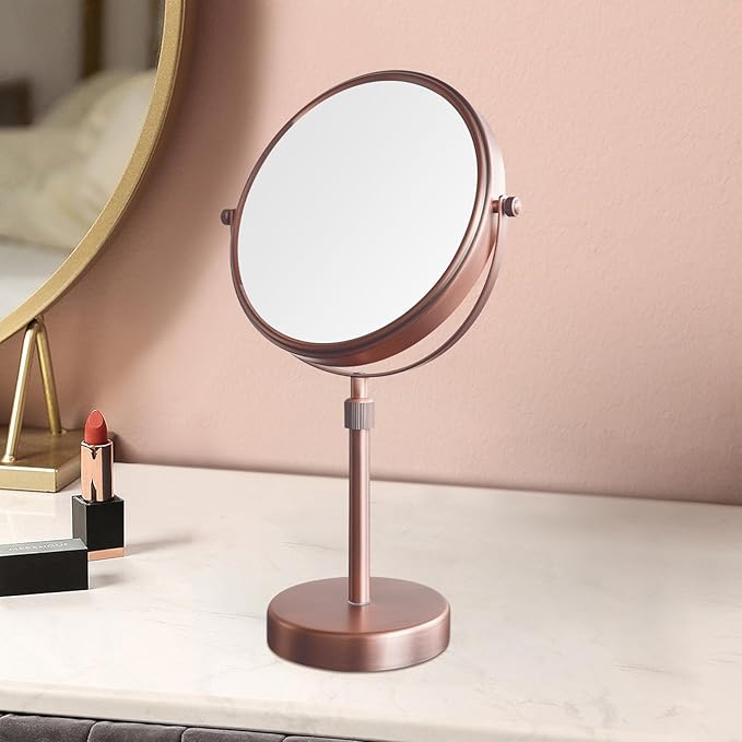 Nicesail Table Mirror 1X 10X Magnifying Mirror Double Sided, Makeup Mirror for Desk 360 Rotation 8 Inch Face Mirror, Matte Rose Gold