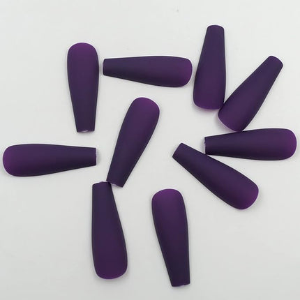 LoveOurHome 100pc Coffin Press on Nails Long Fake Nails Matte Full Cover False Nails Press ons Artificial Nail Medium Ballerina Fake Fingernail Violet Presson on Nail Tips for Women Kids Girls