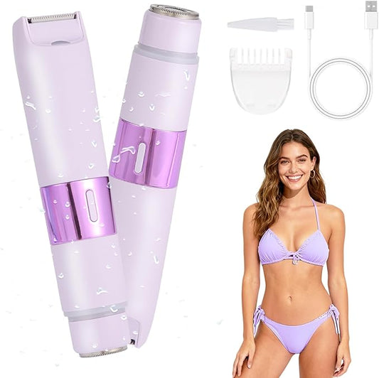 Bikini Trimmer for Women, Electric Razor and Dual Head Shaver for Women, 2-in-1 Waterproof Painless Trimmer & Shaver for Bikini Area, Face, Legs and Body, Sensitive Skin Safe