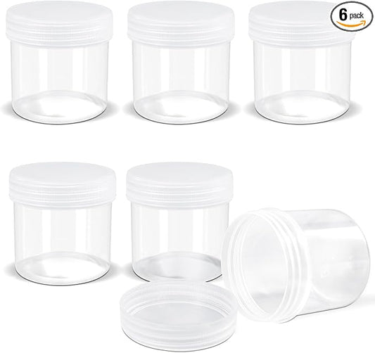 ASEVAT 6 Pack Airtight Plastic Jars, Leak-Proof Travel Size Jar | Refillable Cosmetic Containers for Creams, Lotions, TSA-Approved Clear Jars with Secure Lids (1.7oz, clear)