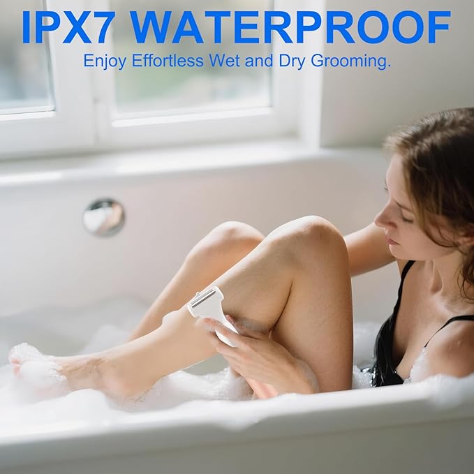5-in-1 Bikini Trimmer for Women, IPX7 Waterproof Rechargeable Electric Razors Shaver, Cordless Body Hair Trimmer with LED Display for Nose Eyebrows Beard Underarm Leg Arm, Easy Cleaning Grooming Kit