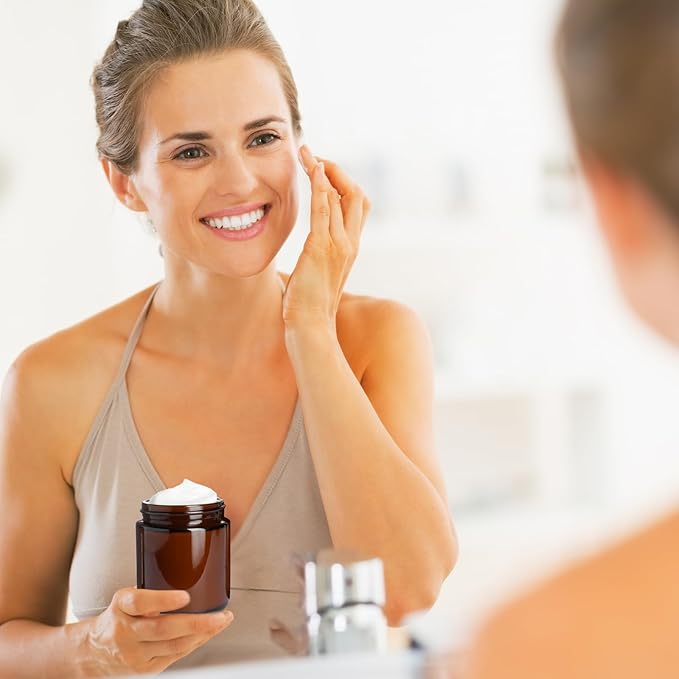 12 Pack 8 oz Amber Plastic Jars with Lids and Labels, Refillable Round Empty Brown Cosmetic Containers, Reusable Leak Proof Airtight Jars for Lotion Cream Body Butter Ointment Travel Storage