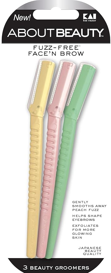 Face N Brow - 3 Beauty Groomers for Hair Removal, Ideal for Shaving, Exfoliating, Dermaplaning and Brow Shaping, Japanese Steel Gently Removes Facial Hair