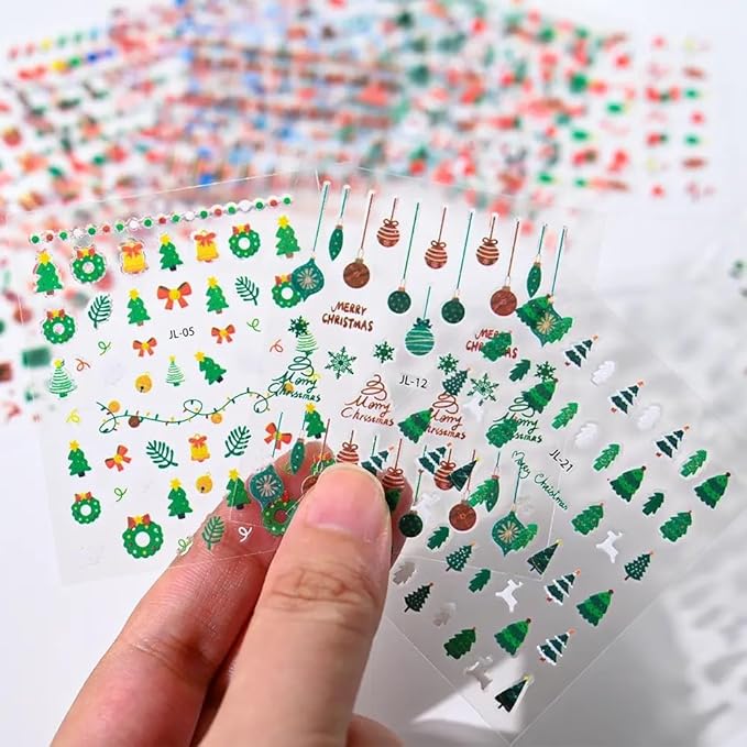 30 Sheets Christmas Nail Art Stickers 3D Self- Adhesive Pegatinas Uñas Snowman Snowflake Nail Decals White Red Christmas Nail Supplies for Women and Girls