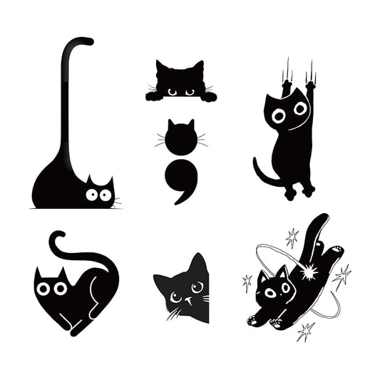 Black Cat Temporary Tattoos – 7 Unique Cat Designs, Playful & Cute Tattoos for Adults, Realistic & Long Lasting for 2 Weeks