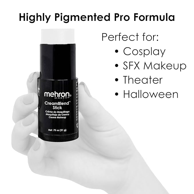 Mehron Makeup CreamBlend Stick | Face Paint, Body Paint, & Foundation Cream Makeup | Perfect for Halloween .75 oz (21 g) (White)