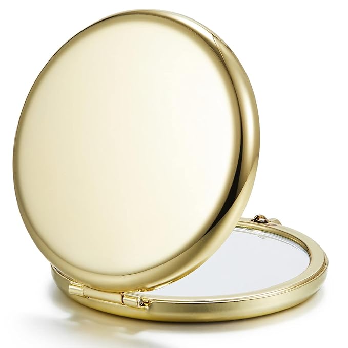 Compact Mirror Bulk, Pack of 6 Double-Sided 1X/2X Magnifying Metal Makeup Mirrors(Round, Gold)