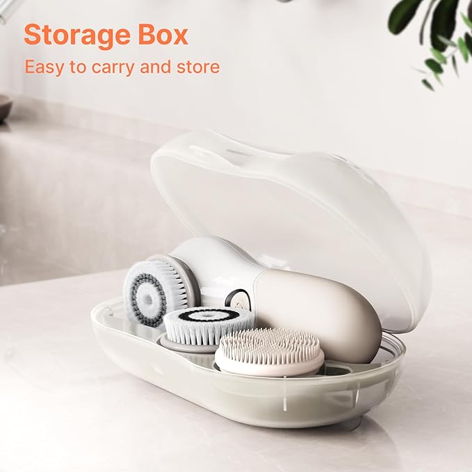 Face Scrubber with 3 Brush Heads & 2 Speeds - Deep Cleaning, Exfoliating, and Massaging for All Skin Types - Facial Cleansing Brush Includes Silicone Head, Travel Case & Free-Plastic Packaging