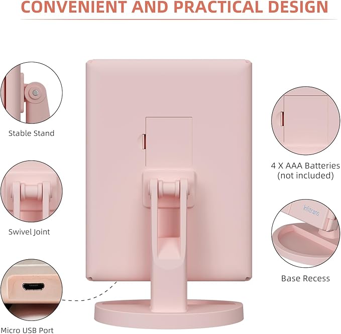 Trifold Makeup Mirror Vanity Mirror with Lights,1X 2X 3X Magnification,Touch Screen,180 Adjustable Rotation,Portable Travel Bathroom Cosmetic Mirror