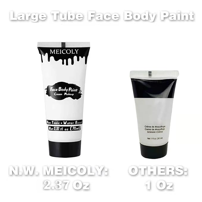 MEICOLY White Cream Face Body Paint,2.37Oz Large Tube Clown White Makeup,Water Based Full Body Paint for Adults and Kids,Halloween SFX Skull Joker Zombie Vampire Skeleton Goth Cosplay Mime Makeup