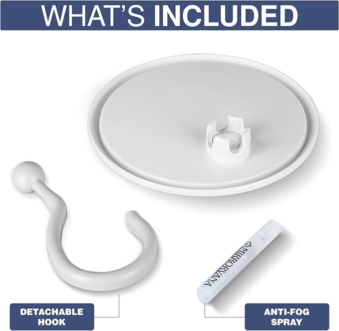 MIRRORVANA Hangable Round Fogless Shower Shaving Mirror with 360° Swivel Rotatable Hook for Hanging and Bonus Anti-Fog Spray - Anti Fog and Shatterproof Surface, 6.7" Diameter