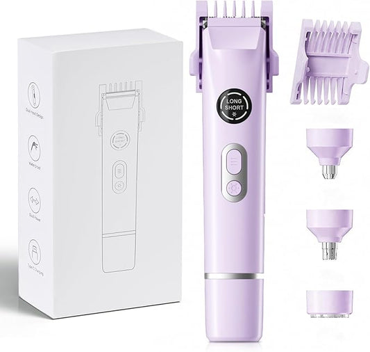 Dermave Bikini Shaver, 4-in-1 Bikini Trimmer for Women, Electric Razors with Dual Heads, Cordless Body Hair Trimmer, Rechargeable Pubic Hair Trimmer for Legs Body Facial Hair, Ceramic Blade