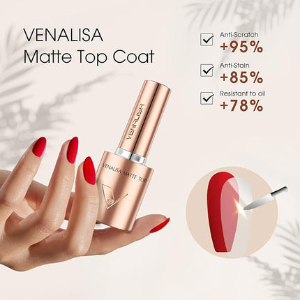 VENALISA 2 Pcs No Wipe Matte Gel Top Coat and Base Coat Set- Matte Top Coat Gel Nail Polish Kit, Soak Off Nail Art Home and Professional Manicure