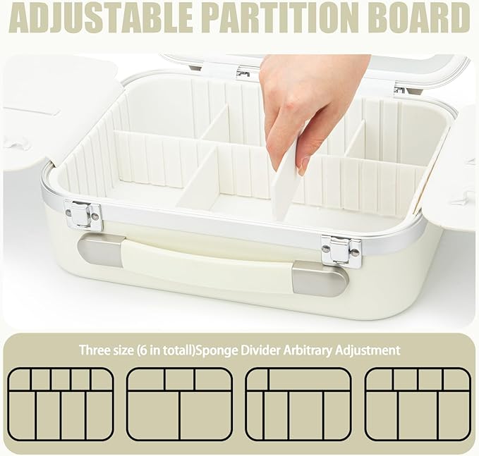 Travel Makeup Train Case With LED Lights, 3 Brightness Adjustable Portable Makeup Organizer, Professional Adjustable Divider Storage Waterproof Makeup Train Case Accessories and Toolboxes