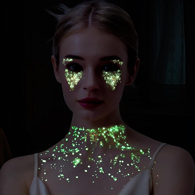 Teenitor 6 Colors Body Glitter Face Glitter, Glow in The Dark Glitter Gel, Glow in The Dark Face Paint for UV Black Light Concerts Party Rave Accessories
