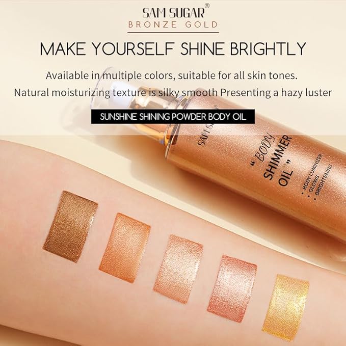 Shimmer Body Oil, Long Lasting Moisturizing Body Glow Glitter for Women Face Luminizer Highlighter Makeup 100ml Shimmer Oil for Glowing Skin Lotion (Medium Rose Gold)