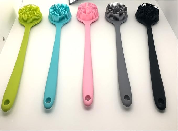 Silicone Body Scrubber - Long Handle Back Scrubber, Shower Exfoliator