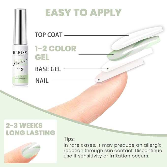 RARJSM Nail Art Liner Gel Nail Polish,Pastel Green Spring Summer Colors Pigment Gel Art Paint for Swirl Nails Painting Design Detailing Built in Thin Sharp Nail Brush Soak off Curing Required 8ml