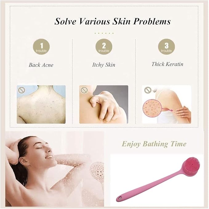 Silicone Body Scrubber, Long Handle Back Scrubber for Shower, Silicone Body Brush Shower Scrubber for Body, Shower Srush Back Brush Body Exfoliator