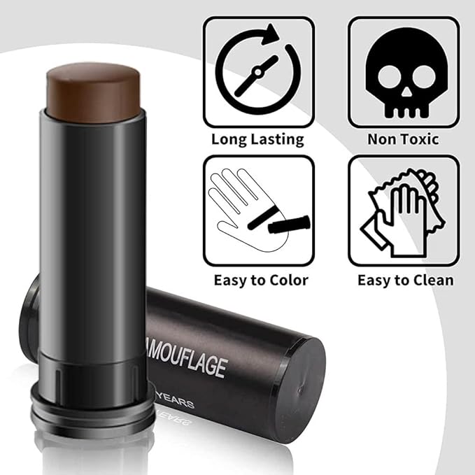 Kaely 3Pcs Face Paint Stick, Baseball Football Softball Eye Black Stick for Outdoor Sports, Black Brown Green Camo Face Body Paint Kit, Easy to Color, Halloween Birthday Party Clown Makeup Sets