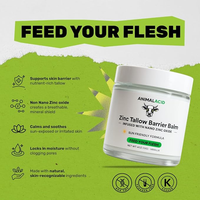 Beef Tallow Balm for Face, Skin & Body - 4 Fl oz Moisturizing Balm with Organic Jojoba Oil, Beeswax, Non-Nano Zinc Oxide & Vanilla - 100% Grass Fed Beef Tallow