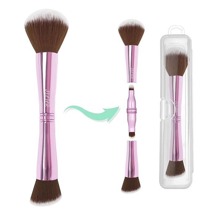 4 in 1 Makeup Brush Set, Travel Makeup Brushes with Case, Foundation Brush/Blush Brush, Eyeshadow Powder Brush,Concealer Brush (pink-plastic case)