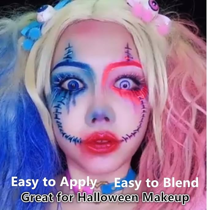 Go Ho Red White and Blue Face Body Paint Stick,Water Based Cream Washable Face Paint Clown Makeup,Easy to Use with Cushion Applicator,Halloween Cosplay SFX Makeup,4th of July Accessories