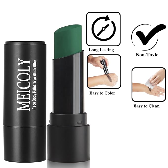 MEICOLY Green Eye Black Stick,Waterproof Eye Black Baseball Softball Football Lacrosse,Camo Witch Green Face Paint,Face Body Paint Stick for Halloween SFX Cosplay Hulk Makeup