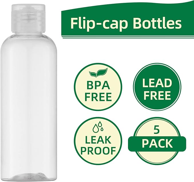 LISAPACK 3.4 oz Travel Bottles for Toiletries, Plastic Travel Size Containers for Shampoo Conditioner TSA Approved, Empty Small Squeeze for Lotion, Clear Leak Proof Mini Liquid Tube for Refillable