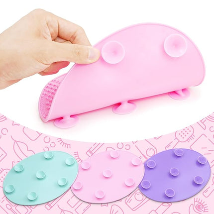 Makeup Brush Cleaner Mat Silicone Brush Cleaning Mat Big Size Make Up Brush Clean Pad with Suction Cup for Makeup Brush Cleaning (Pink)