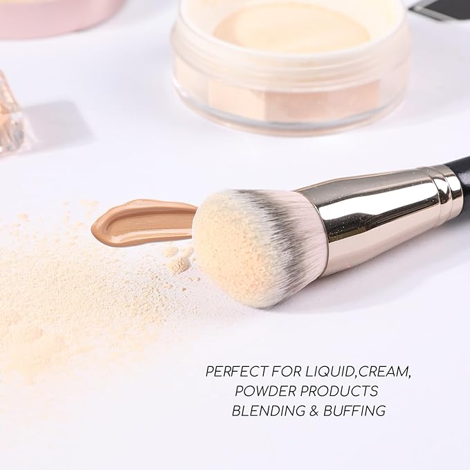 ENERGY Foundation Brush for Liquid Makeup - Professional Makeup Brush for Liquid, Cream & Powder Blending,Buffing and Contouring - Soft Vegan Synthetic Bristles Face Make Up Tool