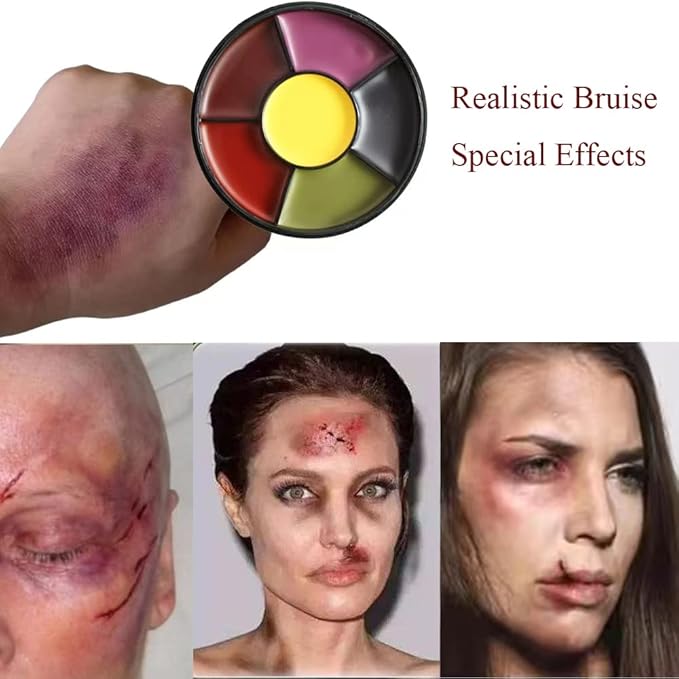 6 Colors Bruise Wheel for Halloween SFX Makeup, Face Body Oil Paint for Theatrical Zombie Bruise Special Effects Makeup with 3pcs Stipple Sponges