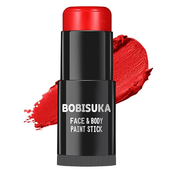 BOBISUKA Pro Red Face & Body Paint Stick, Blendable Red Eyeblack Painting Sticks for Sports, Facepaints for Halloween Makeup Clown Joker Devil Cosplay Special Effects Costume SFX Party