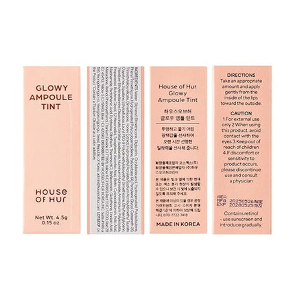 House of Hur Glowy Ampoule Tint with Honey & Vitamins | Hydrating & Vibrant Lip Color (4 Colors) - Deep Rose