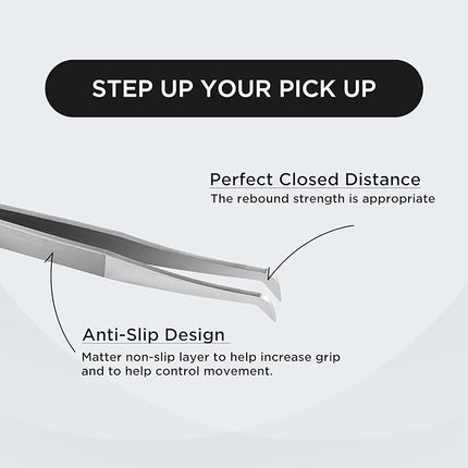 Volume Lash Tweezers Beyelian Lash Tweezers for Eyelash Extensions, Curved L High Precision Tip for Mega Fans, Stainless Steel AS09 Silver.
