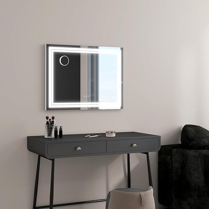 YOURLITE Vanity Mirror with Lights, 32"x 23" Hollywood Mirror with Double LED Lights, 3 Colors Modes & Adjustable Brightness, Makeup Mirrors Vanity Mirror 10x Spot Mirror, USB Charging Port
