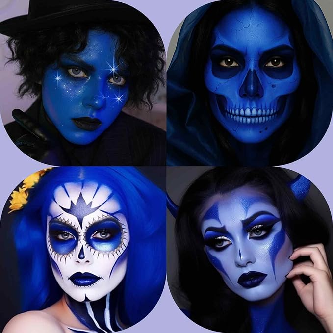 BOBISUKA Dark Blue Face Body Paint, Water-Based Face Painting Kit & Body Paints, Kids Adults Facepaint for Halloween Avatar Mystique Nebula Yondu Smurf Makeup Costume Cosplay Party Theater & Film