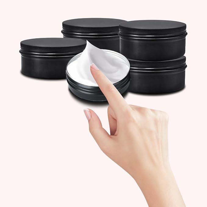 48 Pack Screw Lid Round Tins 4 oz Aluminium Empty Tin Black Metal Candle Storage Tin Black Aluminium Empty Candle Tins for crafts, food, cosmetics, ointment storage, DIY (black)