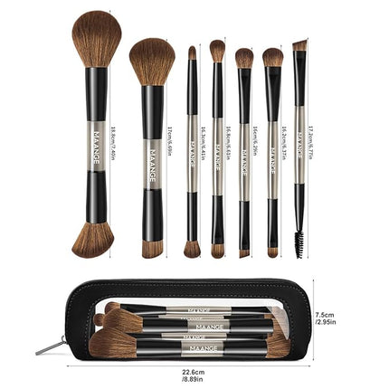 MAANGE 7 PCS Foundation Makeup Brush Set With Bag, Make up Brushes, Eyeshadow Concealer Brush, Double-ended Foundation Contour Powder Blush, Professional Face brush Set Tools For Liquid,Cream (Black)