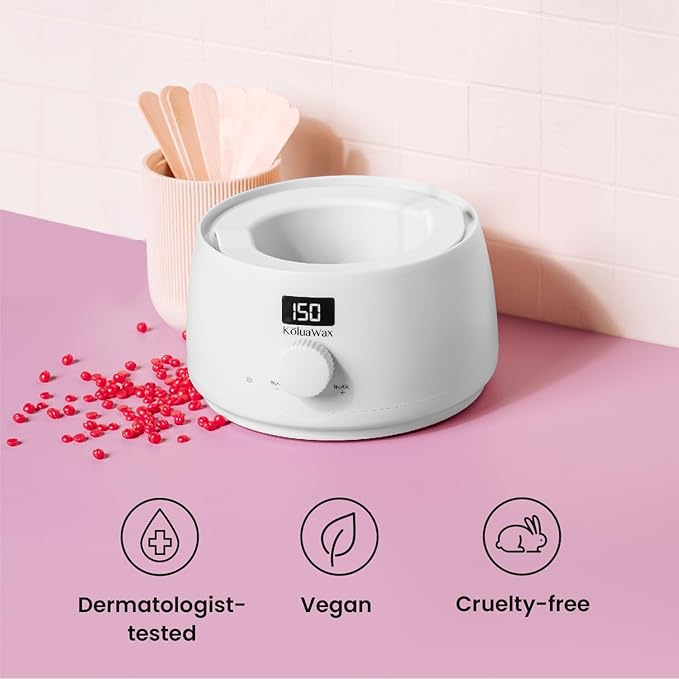 KoluaWax Premium Waxing Kit for Women - Hot Melt Hard Wax Warmer for Hair Removal, Eyebrow, Bikini, Legs, Face, Brazilian Wax - Machine, 4-Pack Beads, Accessories, White