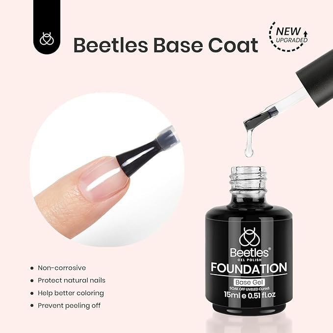 Beetles Matte Gel Top Coat No Wipe Top Coat Gel Nail Polish & Base Coat Set, 3Pcs 15ml Nail Polish Long Lasting Basic Combination, Soak Off LED Nail Lamp Art DIY Design Gifts for Women Her