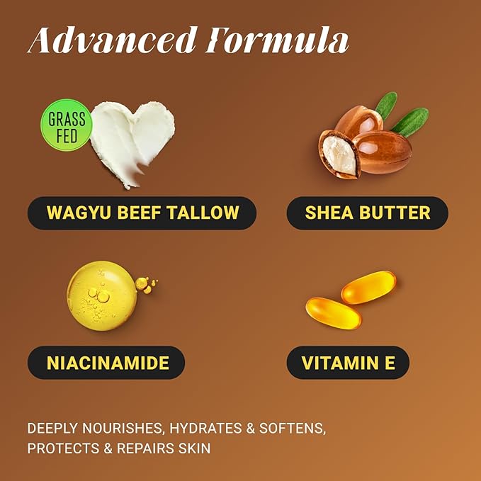 Non-Greasy Beef Tallow for Face Moisturizer Cream 5OZ Shea Butter, Vitamin E, Whipped Grass Fed Beef Tallow for Skin, Body, Hair, Lotion for Women & Men, Anti-Aging Face Moisturizer