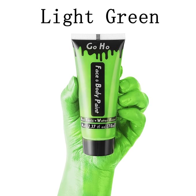 Go Ho Light Green Face Body Paint Washable(2.37oz/pc),Water Based Cream Face Paint,Hulk Gamora Witch Makeup,Body Paint for SFX Cosplay Costumes Festivals Halloween Makeup