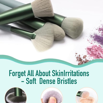 BESTOPE PRO 16 Pcs Makeup Brush Set Makeup Brushes for Eyes and Face, Blending Brush for Foundation, Premium Synthetic Powder Concealers Makeup Brushes, Eye Shadows Brushes, Eyeliner Brushes Green