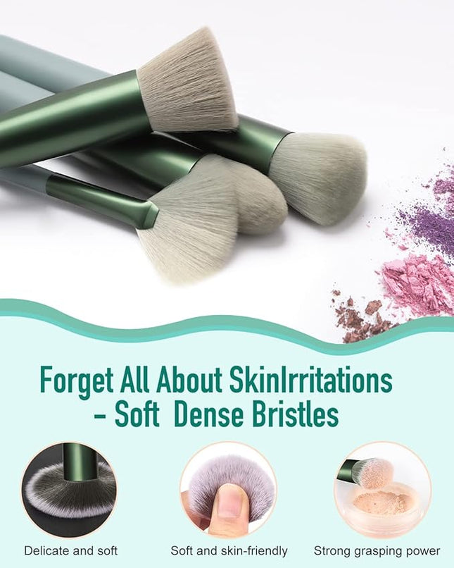 BESTOPE PRO 16 Pcs Makeup Brush Set Makeup Brushes for Eyes and Face, Blending Brush for Foundation, Premium Synthetic Powder Concealers Makeup Brushes, Eye Shadows Brushes, Eyeliner Brushes Green