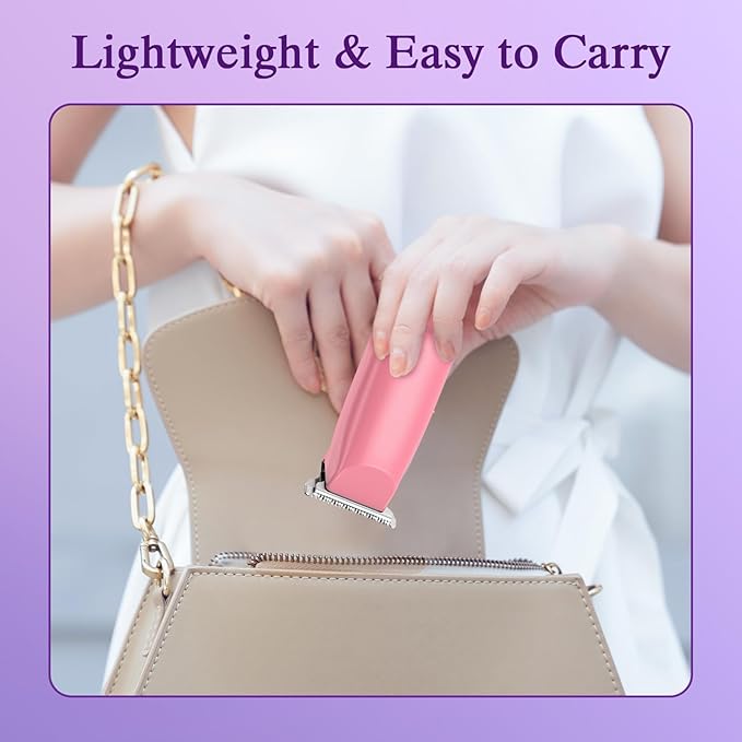 SweetLF Bikini Trimmer for Women-Pubic Hair Trimmer for Women's Legs, Arms & Bikini Line, Body Hair Trimmer with 3 Guards, Type-C Charging, Portable, Pink
