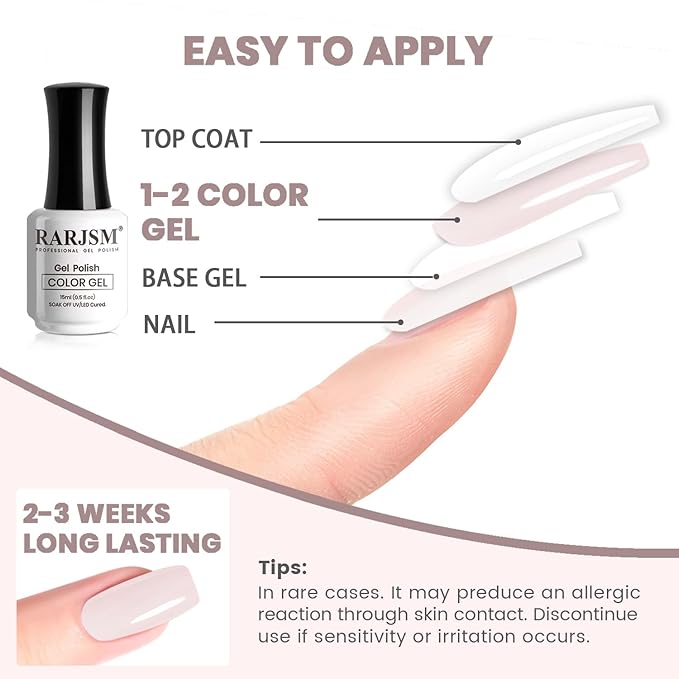 RARJSM Nude Gel Nail Polish Light Milky Peach Pink Neutral Skin Tone Color Sheer Ice Jelly Transparent Pink Nail Gel Polish 15ml Single Bottle Soak off UV LED Cured for Home Salon DIY French Manicure