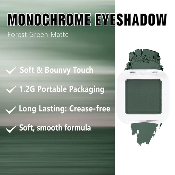 Buildable Matte Eyeshadow Makeup Palette Single - Forest Green Shades | Creamy Pressed Powder for Easy Blending | Mini Travel Palette for Women | Everyday Natural Eye Makeup