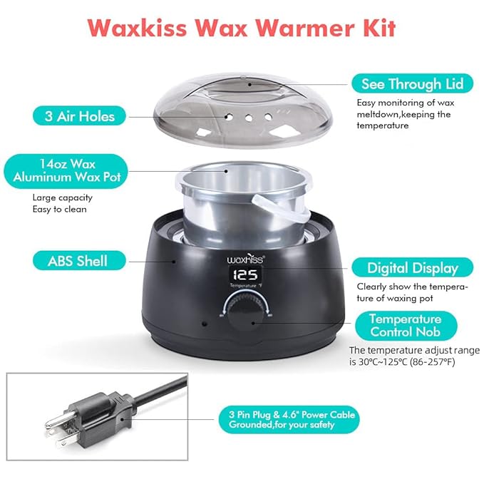 waxkiss Digital Hair Removal Warmer with See-Through Lid and 14oz Pot