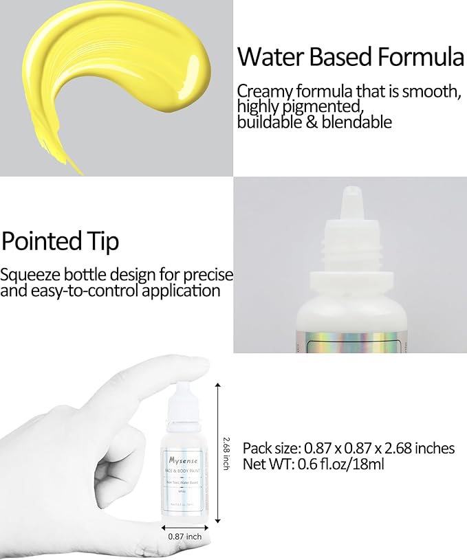 Mysense Yellow Face Body Paint,Water Based Washable Face Paint,Non-toxic Cream Body Paint for Adults and Children,Yellow Facepaint for Halloween Lion Tiger Cosplay Makeup,0.6oz